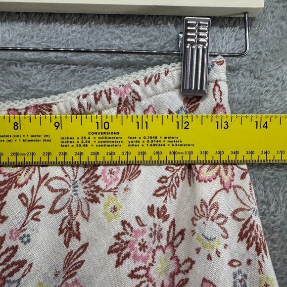J Jill Skirt Women XSP Beige Red Floral Linen Pullon Elastic Waist Short Coastal - Picture 6 of 7